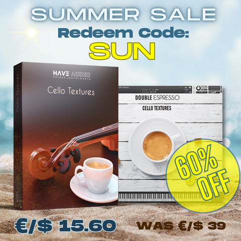 Promotional Summer Sale image for Cello Textures, showing product box nd UI with large text reading 'SUMMER SALE NO CODE NEEDED' and a yellow '60% OFF' badge.