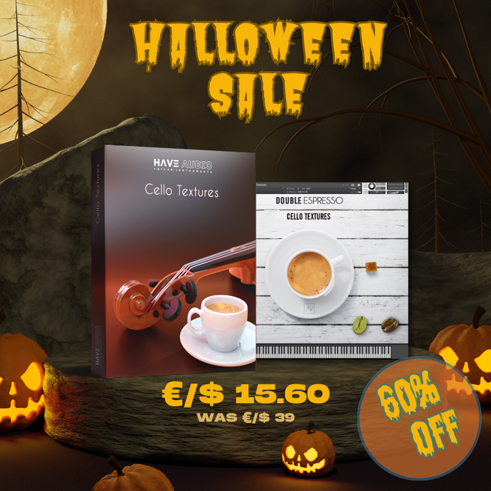 Cello Textures Instrument on a Halloween-style background