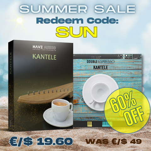 Promotional graphic for 'KANTELE'. Large text reads 'SUMMER SALE', 'Redem Code: SUN', and '60% OFF'.