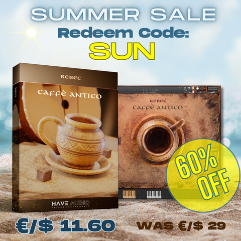 Promotional image of Rebec Caffè Antico product packaging with a 60% off discount and 'Summer Sale' text.